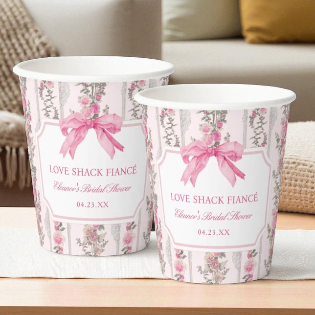 Pink Bow Love Shack Fiancé Bridal Shower Favours Paper Cups (Creator Uploaded)