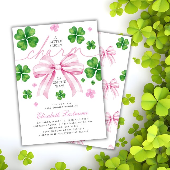 Pink Bow Lucky Charm Baby Shower Invitation (Pink Bow Lucky Charm Baby Shower Invitation)