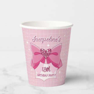 Pink Bow Magical Girl Birthday Paper Cups