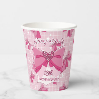 Pink Bow Magical Girl Birthday Paper Cups