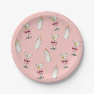 Pink Bow Martinis Baby Bottles Baby Shower Paper Plate