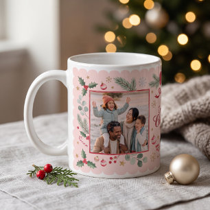 Pink Bow Merry Christmas Family Photo Coffee Mug