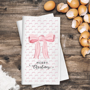 Pink Bow Merry Christmas Guest Towel Napkin