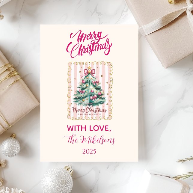 Pink Bow Merry Christmas Holiday Card (Creator Uploaded)