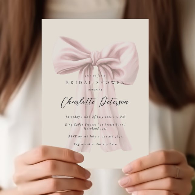 Pink Bow Minimal Bridal Shower Invitation (Creator Uploaded)