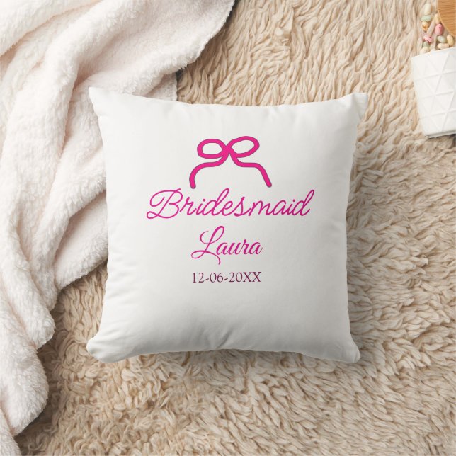PINK BOW minimaladd name bridesmaid  gift year     Cushion (Blanket)