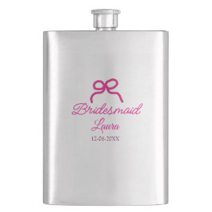 PINK BOW minimaladd name bridesmaid gift year Hip Flask