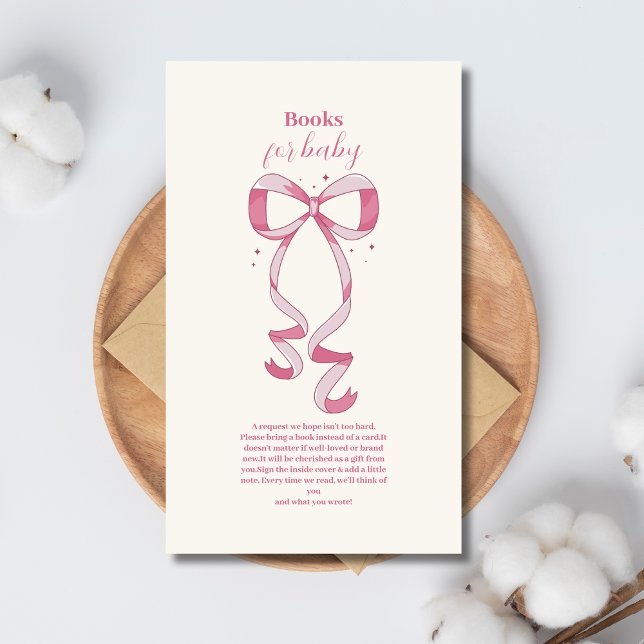 Pink Bow Minimalist Girl Baby Showe Books for Baby Enclosure Card (Creator Uploaded)