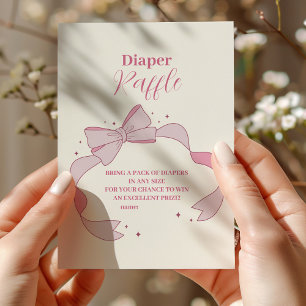 Pink Bow Minimalist Girl Baby Showe Raffle Diapper Enclosure Card