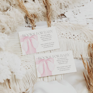 Pink Bow Minimalist Girl Baby Shower Books Enclosure Card
