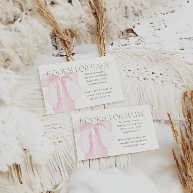 Pink Bow Minimalist Girl Baby Shower Books Enclosure Card (Creator Uploaded)