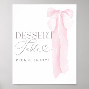 Pink Bow Minimalist Girl Baby Shower Dessert Poster