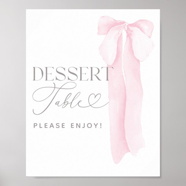 Pink Bow Minimalist Girl Baby Shower Dessert Poster (Front)