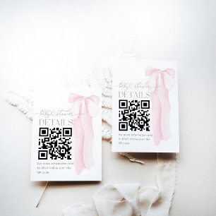 Pink Bow Minimalist Girl Baby Shower Details Enclosure Card