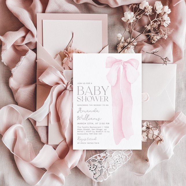 Pink Bow Minimalist Girl Baby Shower Invitation (Creator Uploaded)