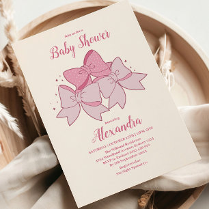 Pink Bow Minimalist Girl Baby Shower Invitation