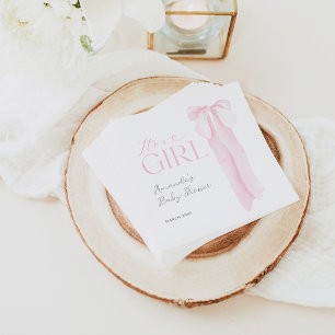 Pink Bow Minimalist Girl Baby Shower Napkin