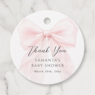 Pink Bow Modern Baby Shower Girl Favour Tags