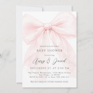 Pink Bow Modern Baby Shower Girl Invitation