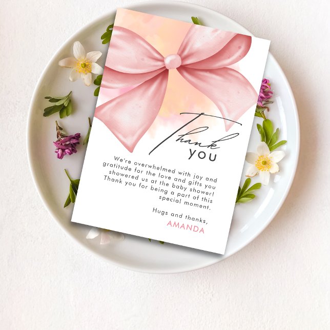 Pink bow Modern Baby Shower Thank you card (Creator Uploaded)