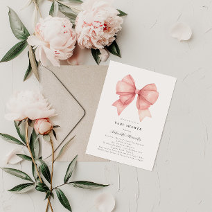 Pink Bow Modern Coquette Girl Baby Shower  Invitation