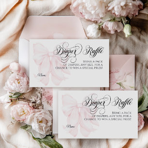 Pink Bow Modern Elegant Girl Baby Shower Diaper Enclosure Card