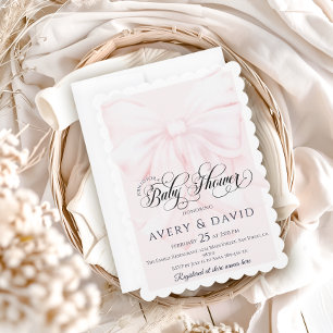 Pink Bow Modern Elegant Girl Baby Shower Invitation