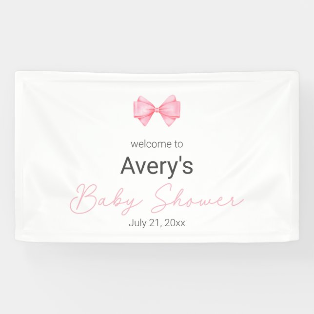 Pink Bow Modern Girl Baby Shower  Banner (Horizontal)