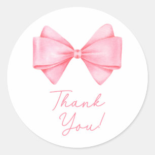 Pink Bow Modern Girl Baby Shower Classic Round Sticker
