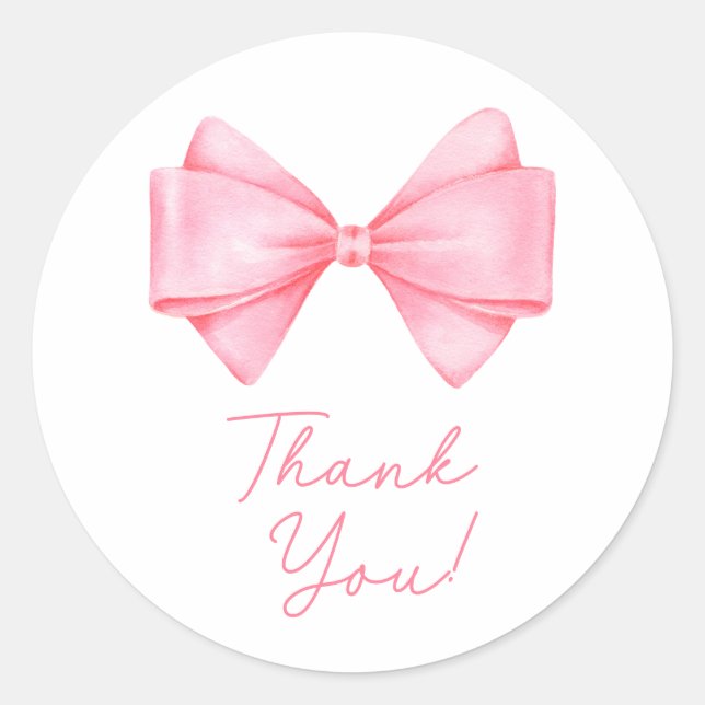 Pink Bow Modern Girl Baby Shower Classic Round Sticker (Front)