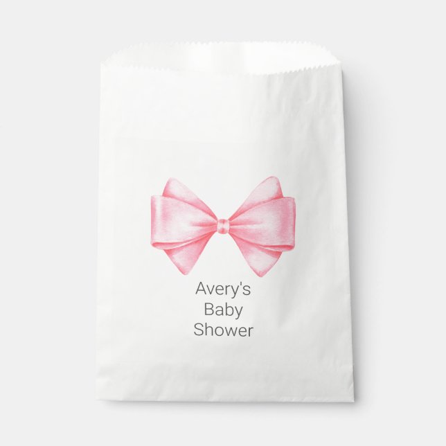 Pink Bow Modern Girl Baby Shower Favour Bag (Front)