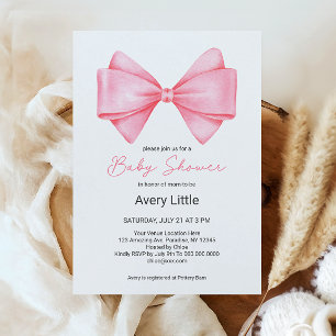 Pink Bow Modern Girl Baby Shower Invitation