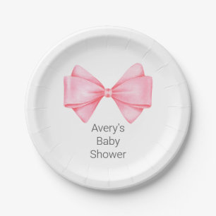 Pink Bow Modern Girl Baby Shower Paper Plate