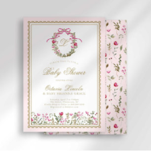 Pink Bow Monogram Baby in Bloom Shower Invitation
