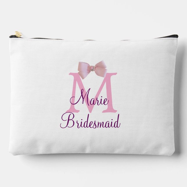 pink bow monogram bridesmaid modern girly rustic l accessory pouch (Front)