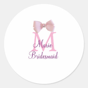 pink bow monogram bridesmaid modern girly rustic l classic round sticker