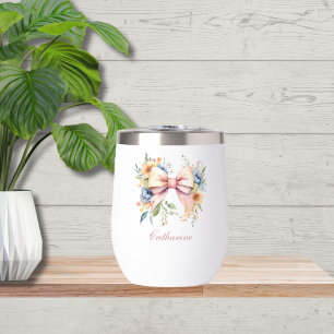 Pink Bow Monogram Coquette Watercolor Flowers