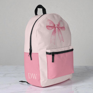 Pink Bow Monogram Cute Girly Personalised Girls Printed Backpack