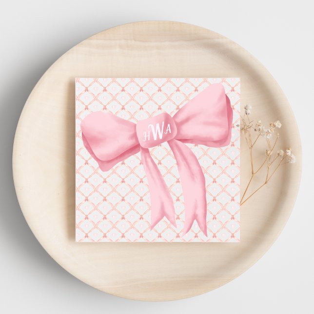 Pink Bow Monogram Hearts Napkin (Creator Uploaded)