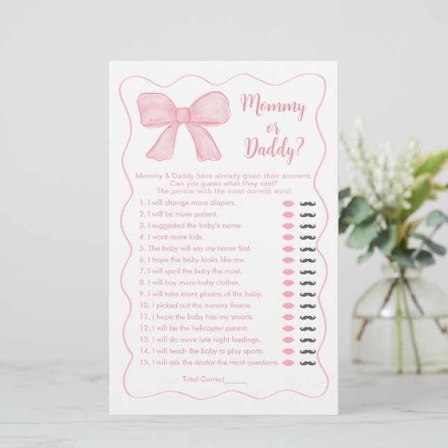 Pink Bow Mummy or Daddy Baby Shower Game (Standing Front)
