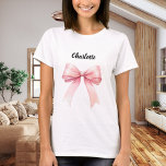 Pink bow name T-Shirt<br><div class="desc">For a light t-shirt. Decorated with a pink bow. Personalise and add your name. Black text.</div>