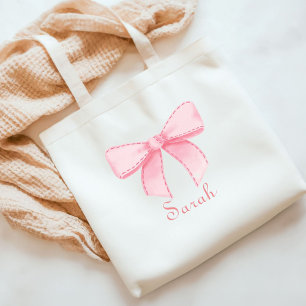 Pink Bow Name Tote Bachelorette Bridesmaid gift