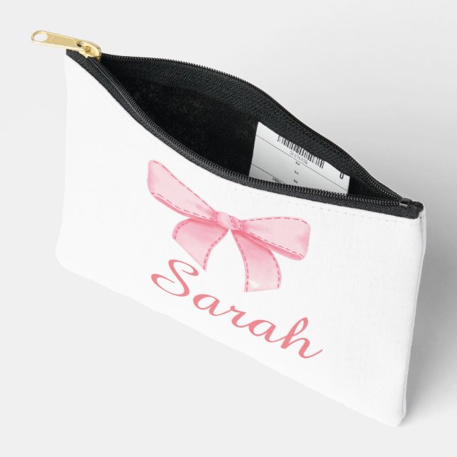 Pink Bow Name Tote  Bachelorette Bridesmaid gift Accessory Pouch (Open)