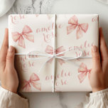 Pink Bow Name Wrapping Paper<br><div class="desc">Make your gift-giving even more special with this Personalised Pink Bow Wrapping Paper featuring a delicate pattern of soft pink bows and the option to add a custom name! The elegant pink bows, beautifully arranged on a white background, are perfect for weddings, bridal showers, baby showers, birthdays, and other special...</div>