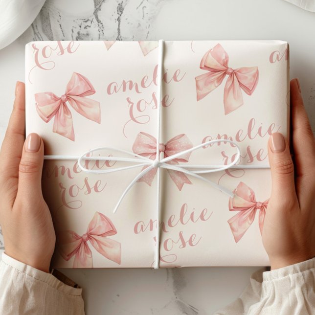 Pink Bow Name Wrapping Paper (Creator Uploaded)