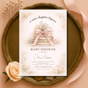 Pink Bow New Chapter Begins Baby Shower Invitation