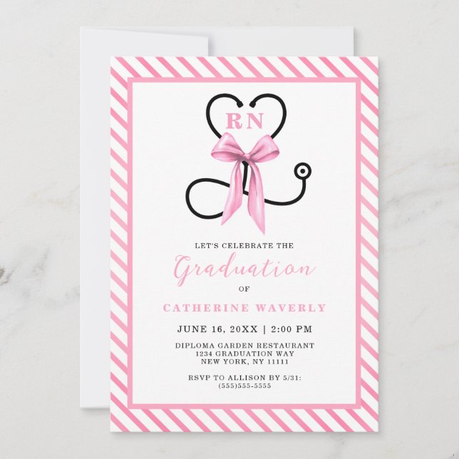 Pink Bow Nursing School Graduation Party Invitation (Front)