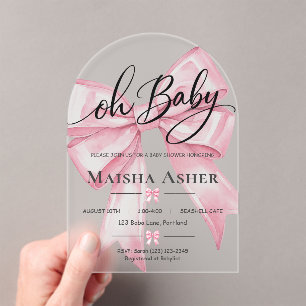 Pink Bow Oh Baby Coquette Baby Shower Acrylic Invitations