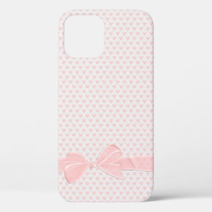 pink bow on heart pattern iPhone 12 case