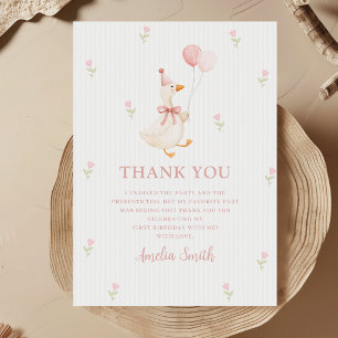 Pink Bow One Silly Goose Balloons Thank You Card